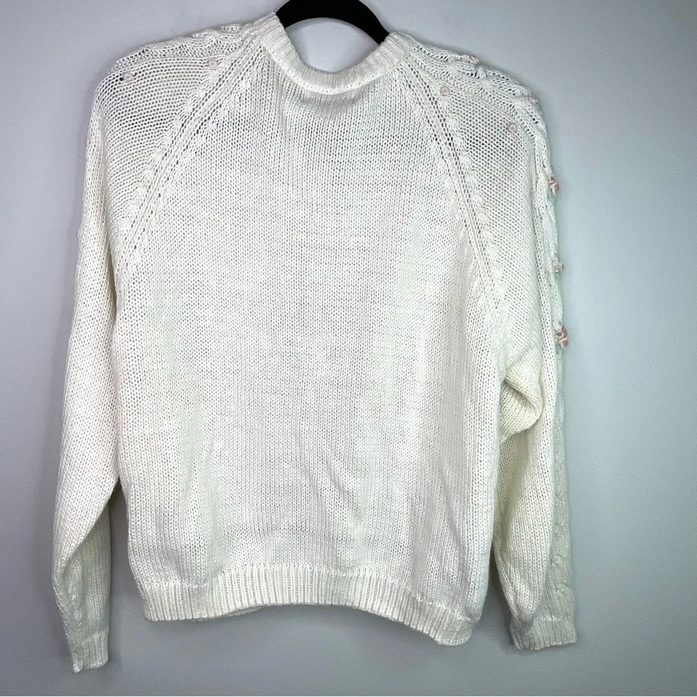 Vintage Margules Cottagecore Cream Cardigan with Floral Accents Size Large - Picture 4 of 10